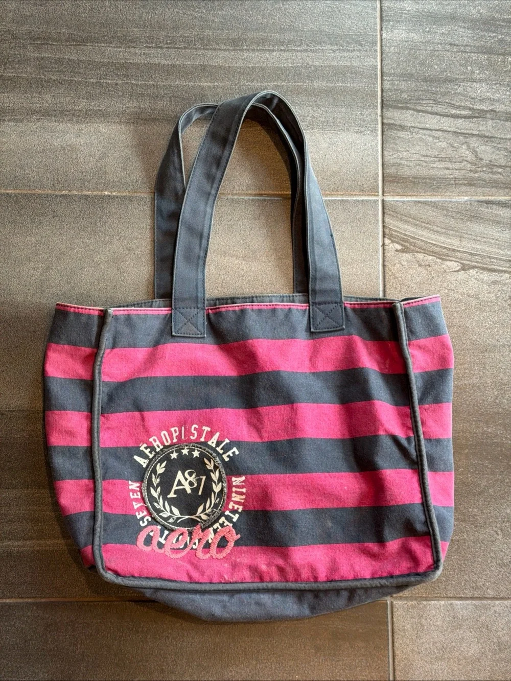 Aeropostale Navy Pink Striped Tote Bag vintage Y2K Messenger/ Shoulder Bag